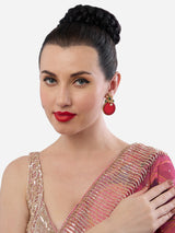 Women's Red Green Stones Embellished Fusion Wear Statement Studs Earring-ZPFK19028
