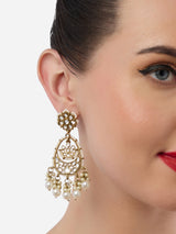 Women's Antique Gold Tone Kundan & Pearls Embellished Dangler Earring-ZPFK19030