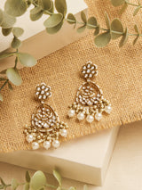 Women's Antique Gold Tone Kundan & Pearls Embellished Dangler Earring-ZPFK19030