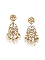 Women's Antique Gold Tone Kundan & Pearls Embellished Dangler Earring-ZPFK19030