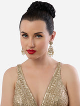Women's Antique Gold Tone Kundan & Pearls Embellished Dangler Earring-ZPFK19030