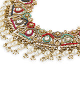 Women's Multicolor Dazzling Stones Beads Drop Necklace Earring & Maangtikka Set-ZPFK19041