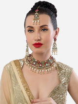 Women's Multicolor Dazzling Stones Beads Drop Necklace Earring & Maangtikka Set-ZPFK19041