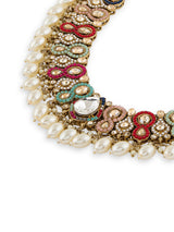 Women's Multicolor Dazzling Stones Beads Drop Necklace Earring & Maangtikka Set-ZPFK19043