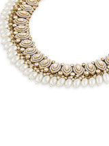 Women's Gold Tone Dazzling Stones Clustered Pearls Necklace Earring Maangtikka Set