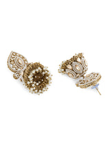Women's Gold Tone Dazzling Stones Clustered Pearls Necklace Earring Maangtikka Set