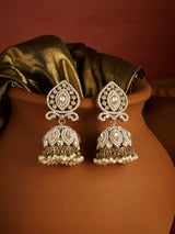 Women's Gold Tone Dazzling Stones Pearls Embellished Statement Jhumka Earring
