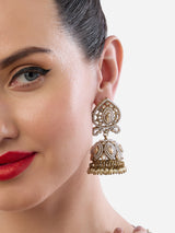 Women's Gold Tone Dazzling Stones Pearls Embellished Statement Jhumka Earring