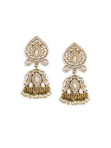 Women's Gold Tone Dazzling Stones Pearls Embellished Statement Jhumka Earring