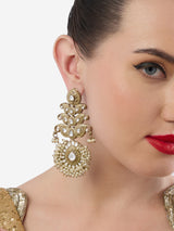 Women's Gold Tone Clustered Pearls Meenakari Kundan Dangler Earring-ZPFK19050
