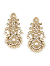 Women's Gold Tone Clustered Pearls Meenakari Kundan Dangler Earring-ZPFK19050