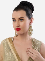 Women's Gold Tone Clustered Pearls Meenakari Kundan Dangler Earring-ZPFK19050