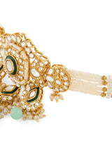 Women's Green Beads Kundan Meenakari Multistrand Choker Necklace Earring & Maangtikka Set-ZPFK19074