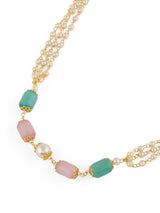Women's Pink Green Beads and Pearls Multistrand Fusion Wear Necklace