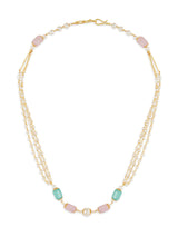Women's Pink Green Beads and Pearls Multistrand Fusion Wear Necklace