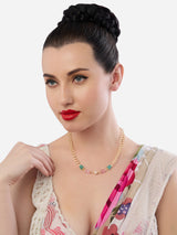 Women's Pink Green Beads and Pearls Multistrand Fusion Wear Necklace