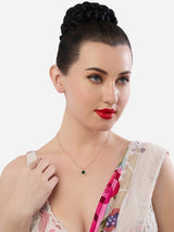 Women's Green Dazzling Cubic Zirconia Contemporary Brass Pendant With Chain-ZPFK19092