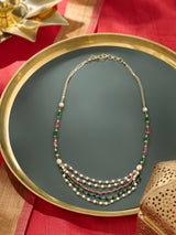 Women's Pink & Green Multi Layer Beaded Fusion Wear Necklace-ZPFK19126