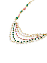 Women's Pink & Green Multi Layer Beaded Fusion Wear Necklace-ZPFK19126