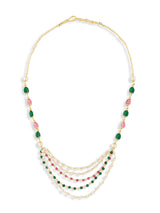 Women's Pink & Green Multi Layer Beaded Fusion Wear Necklace-ZPFK19126