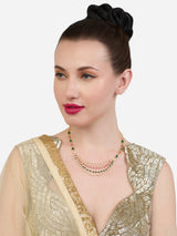 Women's Pink & Green Multi Layer Beaded Fusion Wear Necklace-ZPFK19126