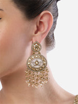 Women's Champagne Color Dazzling Stones & Cluster Beads Drop Dangler Earring-ZPFK19152