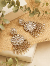 Women's Champagne Color Dazzling Stones & Cluster Beads Drop Dangler Earring-ZPFK19152