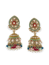 Women's Multicolor Stones Beads Embellished Antique Ethnic Jhumki Earring