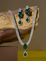 Women's Green Stones Dazzling Austrian Diamonds Bling Necklace & Earring Set