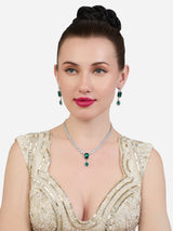 Women's Green Stones Dazzling Austrian Diamonds Bling Necklace & Earring Set