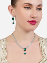Women's Green Stones Dazzling Austrian Diamonds Bling Necklace & Earring Set