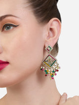 Women's Multicolor Stones Beads Embellished Antique Ethnic Dangler Earring-ZPFK19172