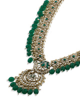 Women's Green Beads Antique Kundan Meenakari Bridal Necklace Earring & Maangtikka Set-ZPFK19187