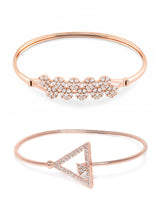 Women's Rose Gold Contemporary Cubic Zirconia Brass Kada Style Bracelet - Set of 2