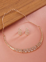 Women's Rose Gold Contemporary Cubic Zirconia Party Bling Designer Necklace and Earring Set