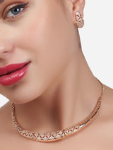 Women's Rose Gold Contemporary Cubic Zirconia Party Bling Designer Necklace and Earring Set
