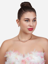 Women's Rose Gold Contemporary Cubic Zirconia Party Bling Designer Necklace and Earring Set