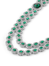 Women's Green Stones Dazzling Austrian Diamonds Embellished Layered Necklace & Earring Set-ZPFK21158