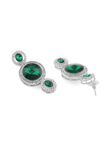 Women's Green Stones Dazzling Austrian Diamonds Embellished Layered Necklace & Earring Set-ZPFK21158