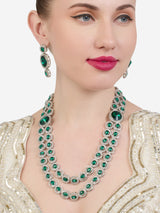 Women's Green Stones Dazzling Austrian Diamonds Embellished Layered Necklace & Earring Set-ZPFK21158