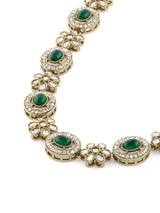 Women's Green Stones Austrian Diamonds Antique Plated Sleek Necklace Earring & Maangtikka Set-ZPFK21277