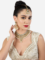 Women's Green Meenakari Kundan Bridal Necklace Earring & Maangtikka Set-ZPFK21285