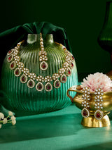 Women's Pink Stones Antique Plated Traditional Kundan Necklace Earring & Maangtikka Set-ZPFK21298