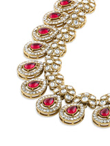 Women's Pink Stones Antique Plated Traditional Kundan Necklace Earring & Maangtikka Set-ZPFK21298