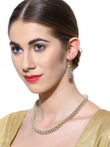 Women's Gold Tone South Indian Style Pearl Embellished Necklace & Earring Set-ZPFK3421