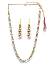 Women's Gold Tone South Indian Style Pearl Embellished Necklace & Earring Set-ZPFK3421