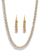 Women's Gold Tone South Indian Style Pearl Embellished Necklace & Earring Set-ZPFK3421