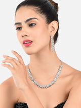 Women's Silver Tone Dazzling Austrian Diamonds Contemporary Necklace and Earring Set