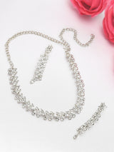 Women's Silver Tone Dazzling Austrian Diamonds Contemporary Necklace and Earring Set