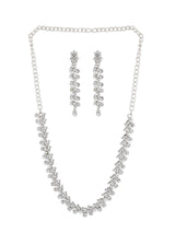 Women's Silver Tone Dazzling Austrian Diamonds Contemporary Necklace and Earring Set